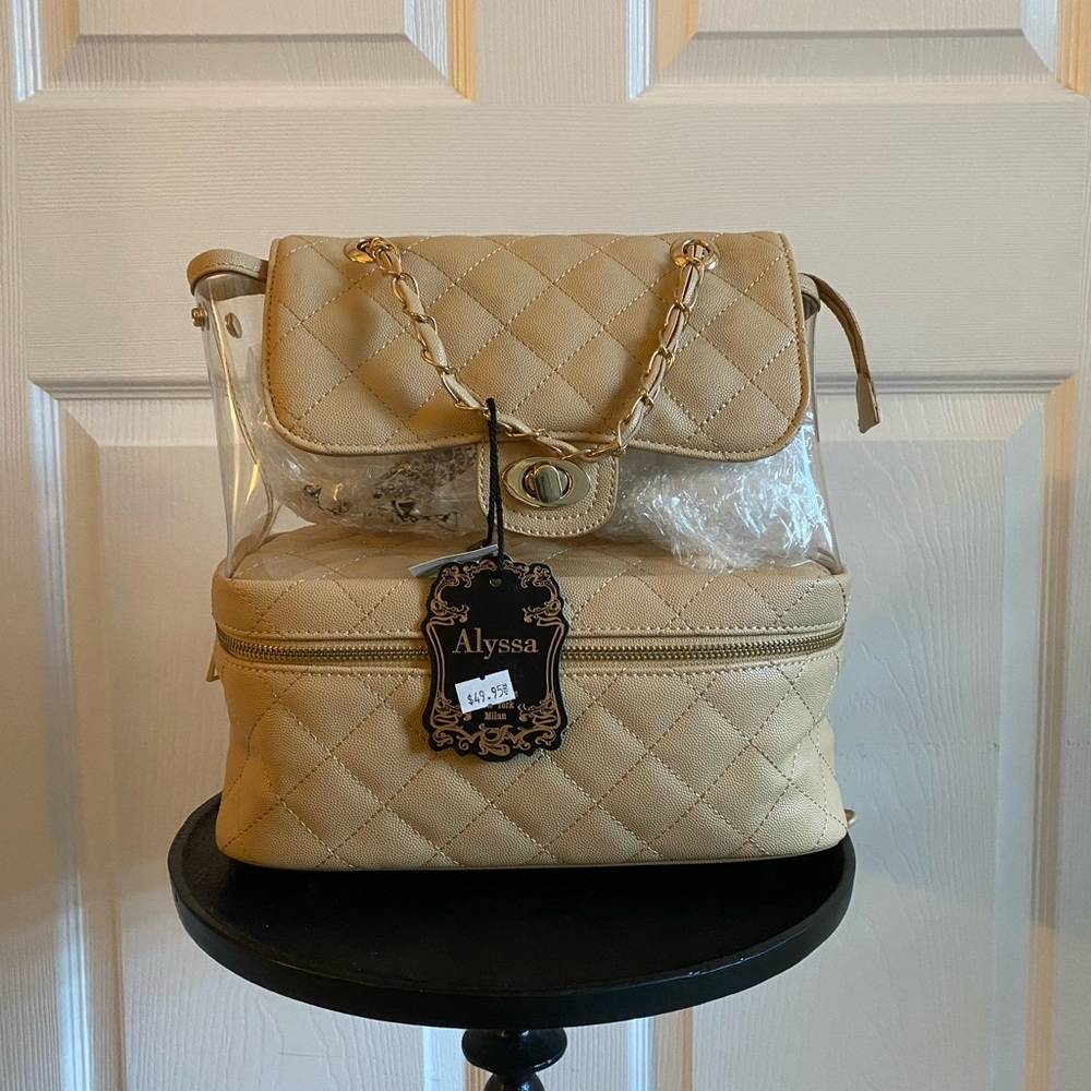 Tan Quilted Backpack with Structured Design